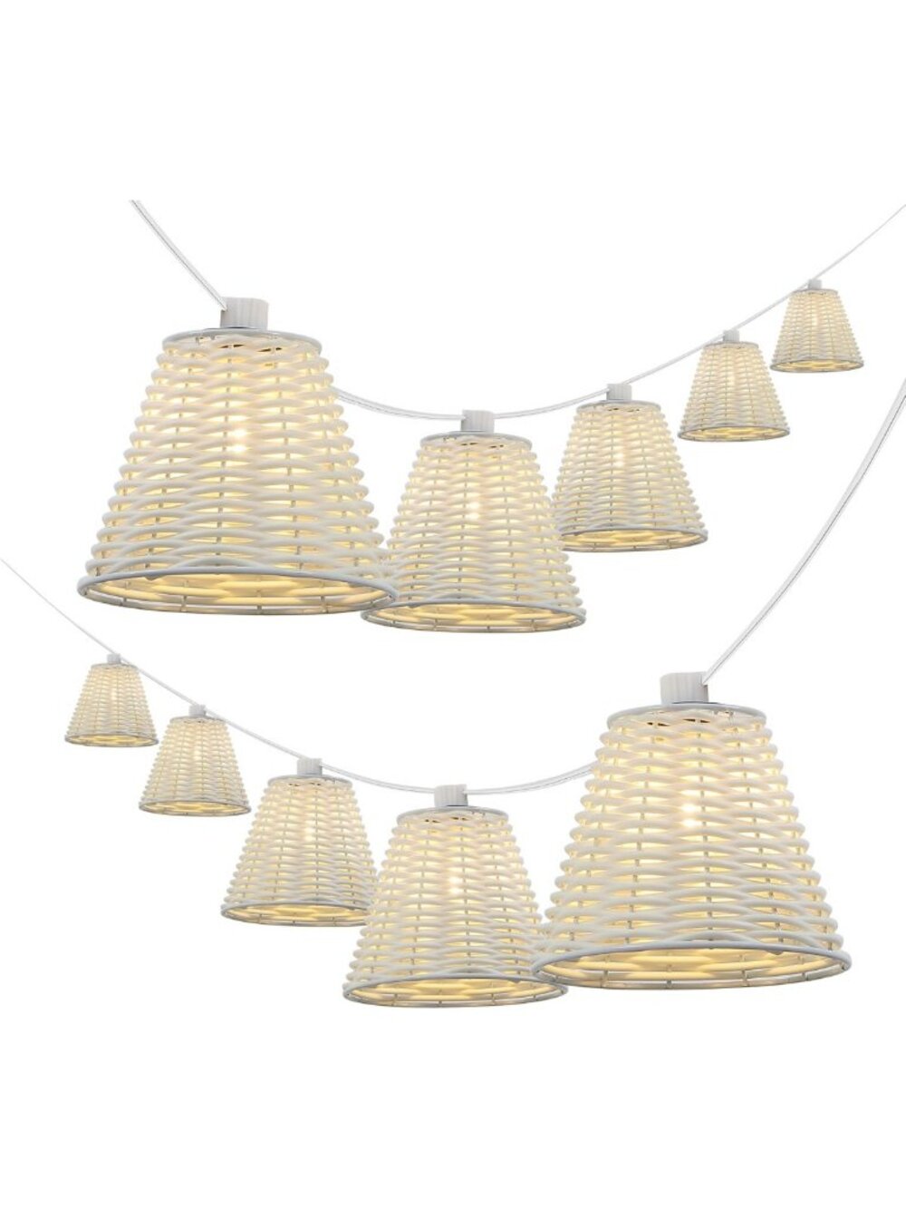 10-Light Faux-Rattan Outdoor String Lights - Elegant White Patio Decor